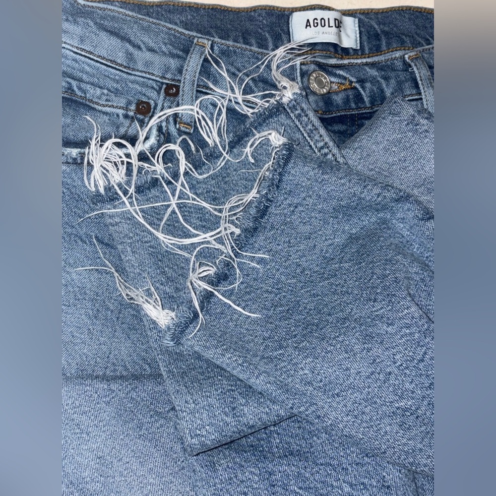 Agolde Nico High-Rise Slim Fit Jeans With Button Fly And Raw Hem Women’s Size 29 - Picture 12 of 13